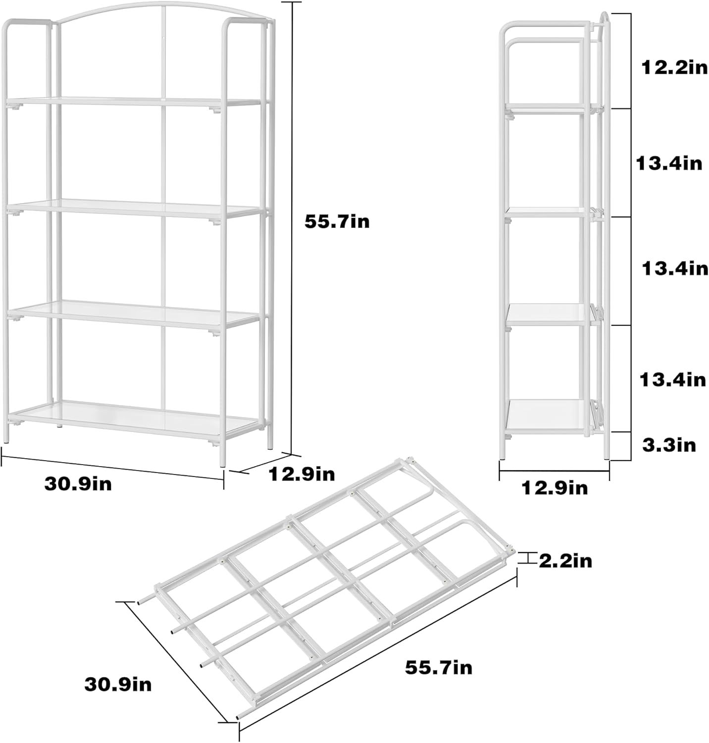 Crofy No Assembly Folding Bookshelf for Living Room, 4 Tier White Collapsible Book Shelf for Home Office, Portable Bookcase Storage Organizer