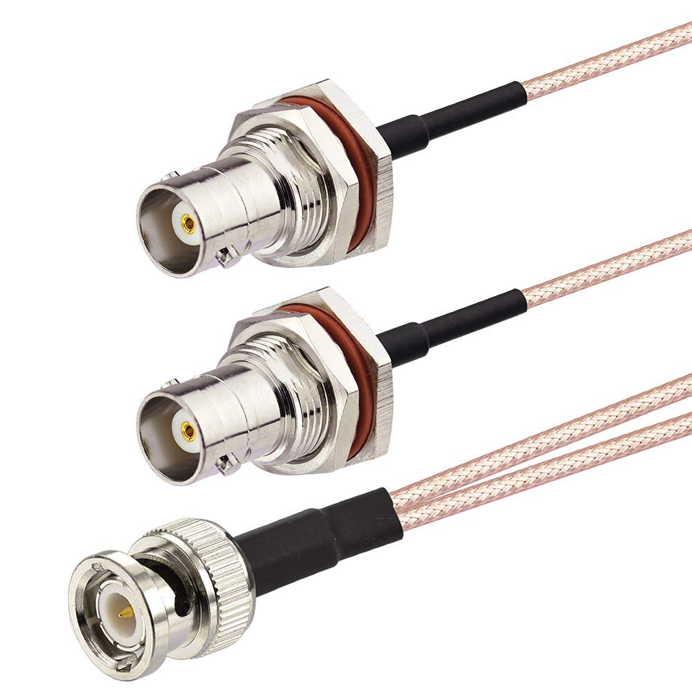 Superbat Bnc Splitter Cable - Male To Dual Female V Type Adapter, 50Ohm, 15Cm (6 Inches), For Camera, Antenna, Scanners, Radio