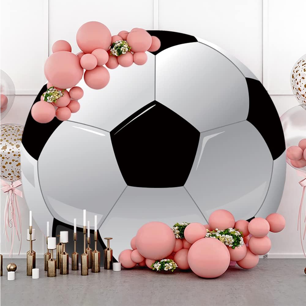 Leyiyi 3x3ft Soccer Round Backdrop Black and White Round Backdrop Cover Sports Theme Football Background for Kis Boys Man Birthday Party Newborn Soccer Gender Reveal Party Decoration Banner