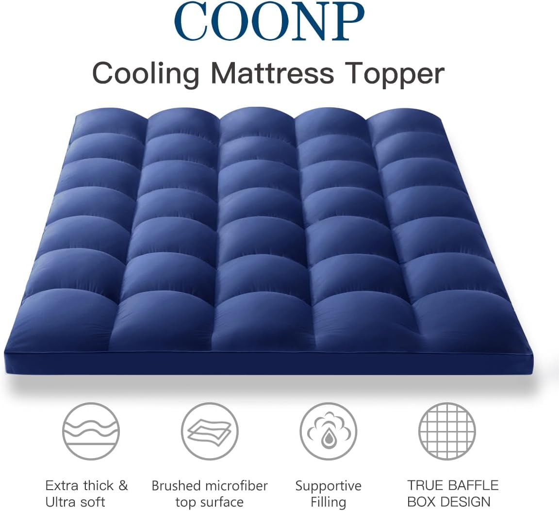 COONP Full Mattress Topper, Extra Thick Pillowtop, Cooling Plush Mattress Pad Cover Bed Topper Protector with 8-21 Inch Deep Pocket (Navy Blue, Full)
