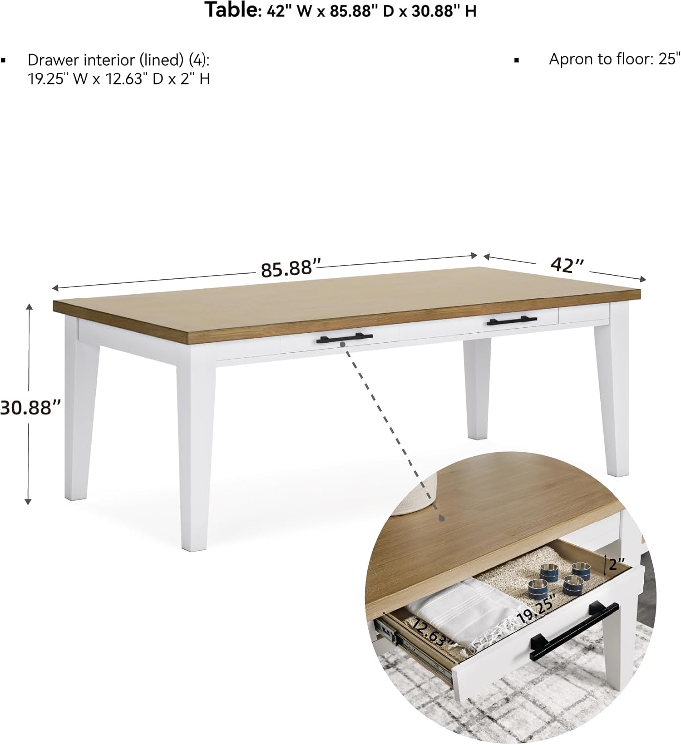 Signature Design by Ashley Ashbryn Casual Dining Table with 4 Felt-Lined Drawers for 8 People, White & Light Brown