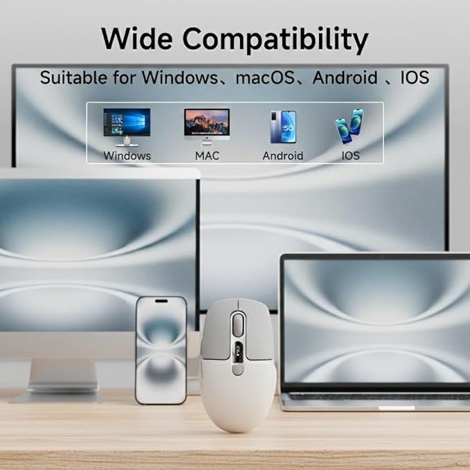EWEADN Q1 Wireless Mouse, BT & 2.4G Silent Mouse Quiet Click with 1600 DPI Levels, Battery & DPI LED Screen Display, 6 Button Small Portable Bluetooth Mouse for Laptop/PC/Mac-Grey