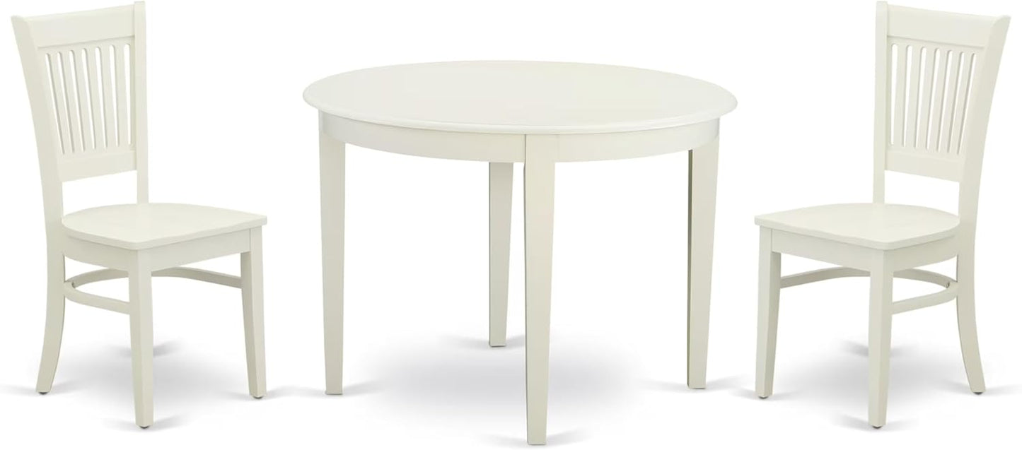East West Furniture BOVA3-LWH-W 3 Piece Modern Dining Table Set Contains a Round Kitchen Table and 2 Kitchen Dining Chairs, 42x42 Inch, Linen White