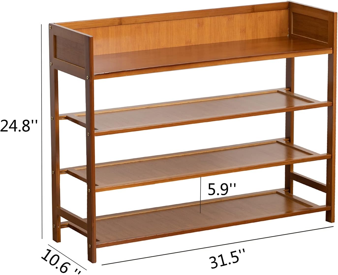 4 Tier Shoe Rack Organizer, 4 Tire Bamboo Stackable Shoe Shelf Storage Organizer, for Entryway, Hallway, and Closet (Brown)