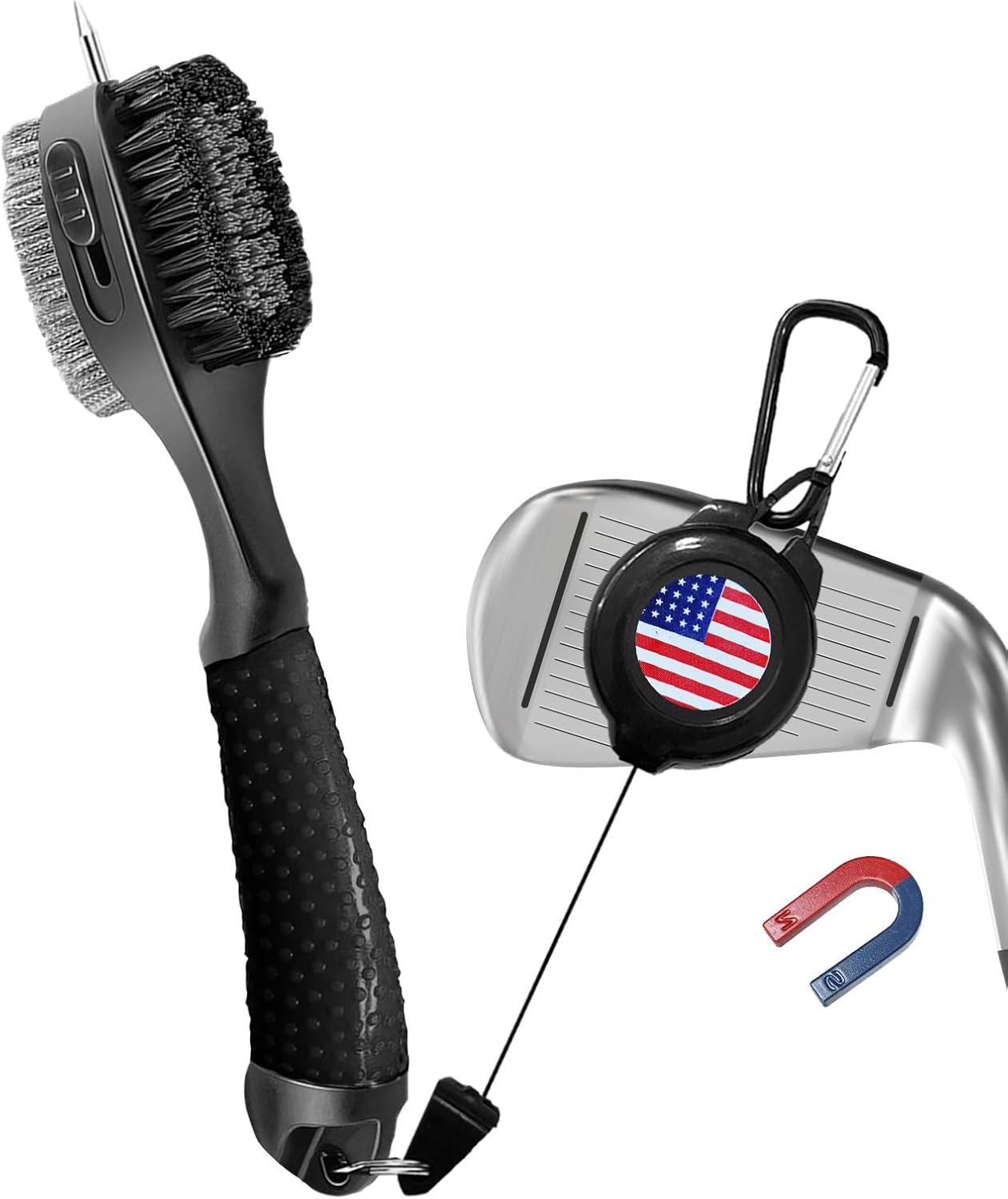 FINGER TEN Retractable Golf Club Cleaner Brush with Magnetic Clip, Durable Nylon Groove Scrub Iron Sharpener Compact Design, Portable Wire Tool for Golf Club Ball Bag Cleaning