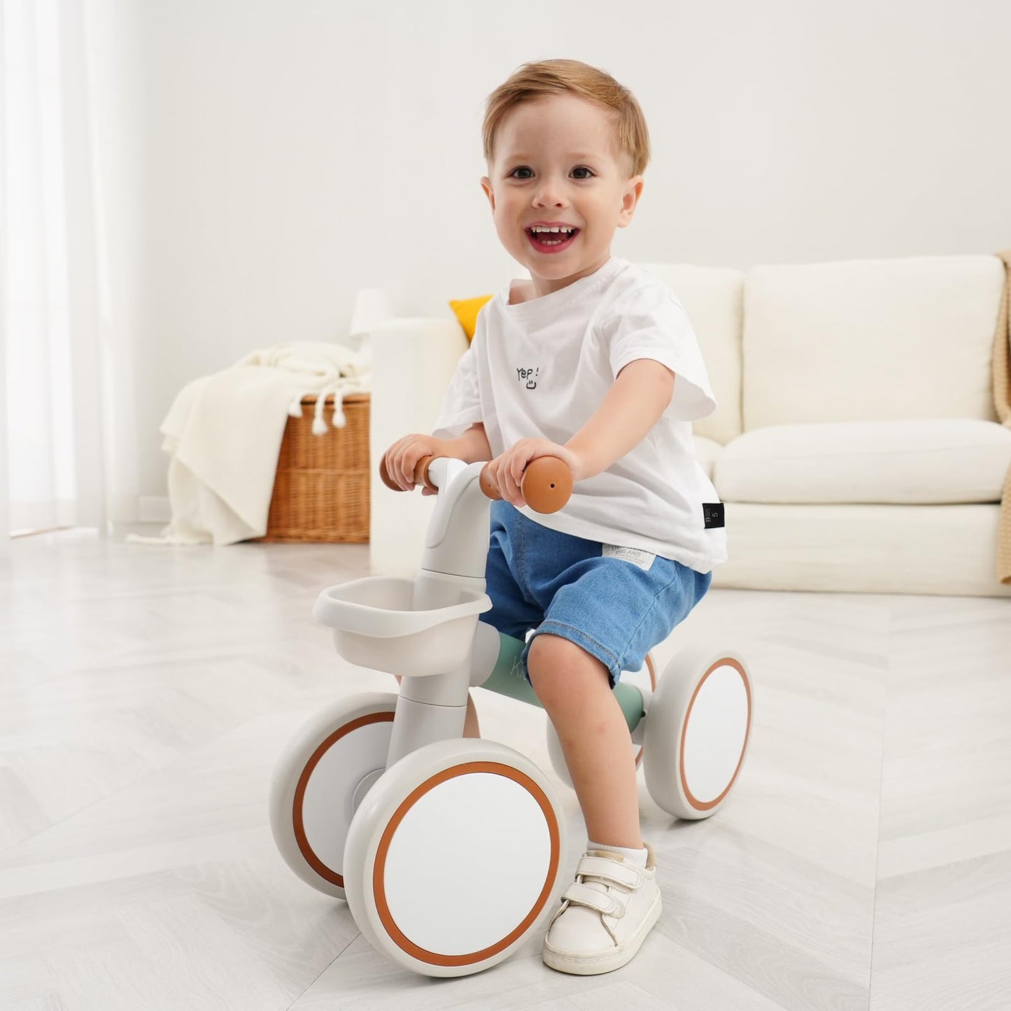 KidRoller Kid's Balance Bikes for 1 Year Old Boys and Girls, 12-24 Months Toddler Ride-on with Adjustable Seat and a Front Basket, First Birthday Gifts (White)
