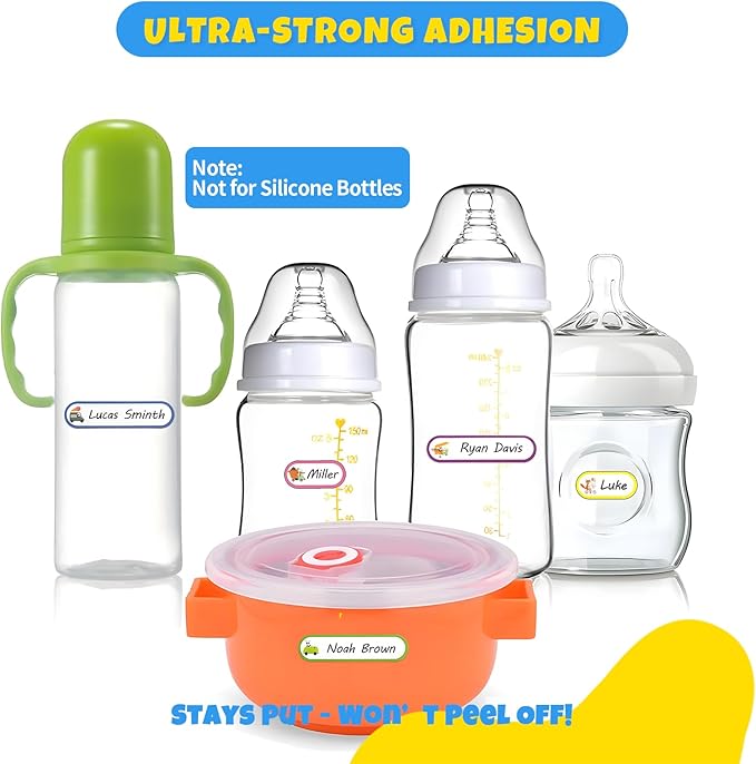 Baby Bottle Labels for Daycare - Write-On, Self-Laminating, Waterproof Washable Daycare Bottle Labels, Assorted Sizes & Colors, 256-Pack