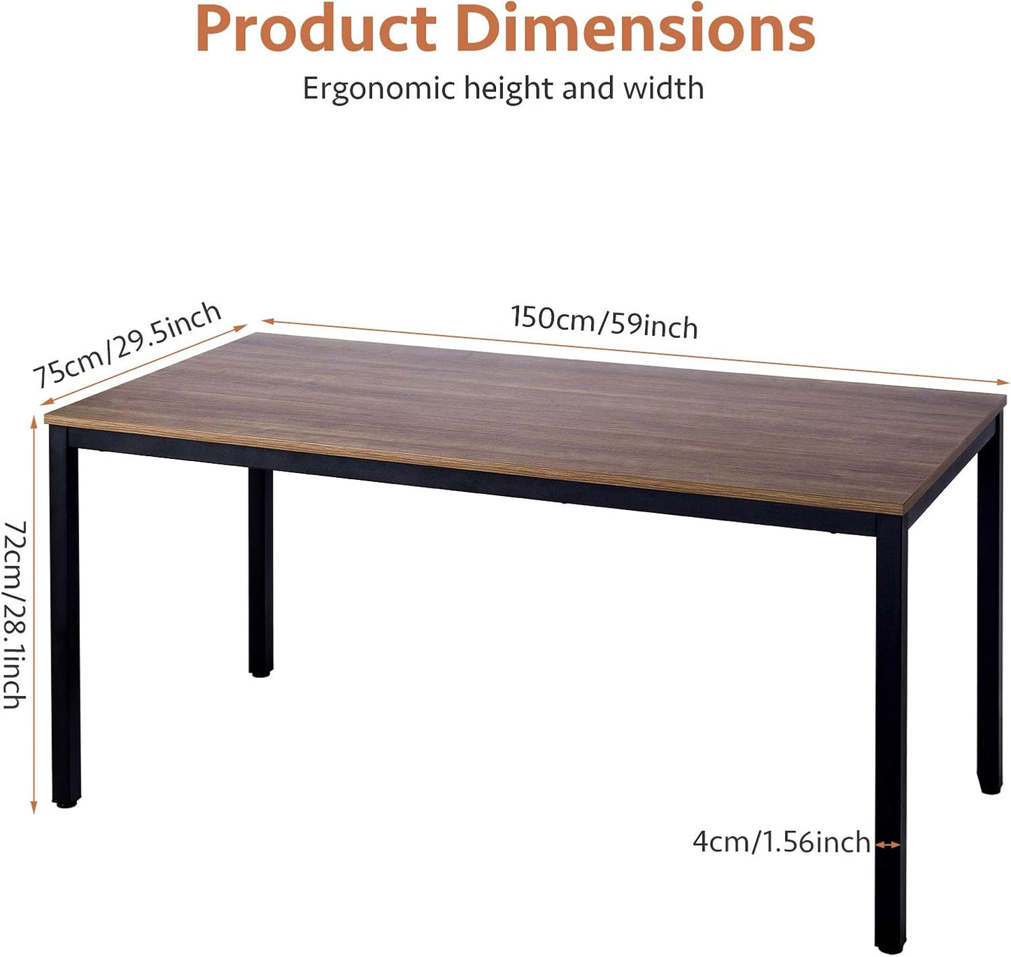 POPRUN Writing Computer Office Desk 59 Inch（60"x 30"） Home Office Wooden Writing Study Desk Table, Large Solid Wood Desk, Modern Simple Sturdy Laptop Study Table, Walnut - Solid Tabletop Made of MDF
