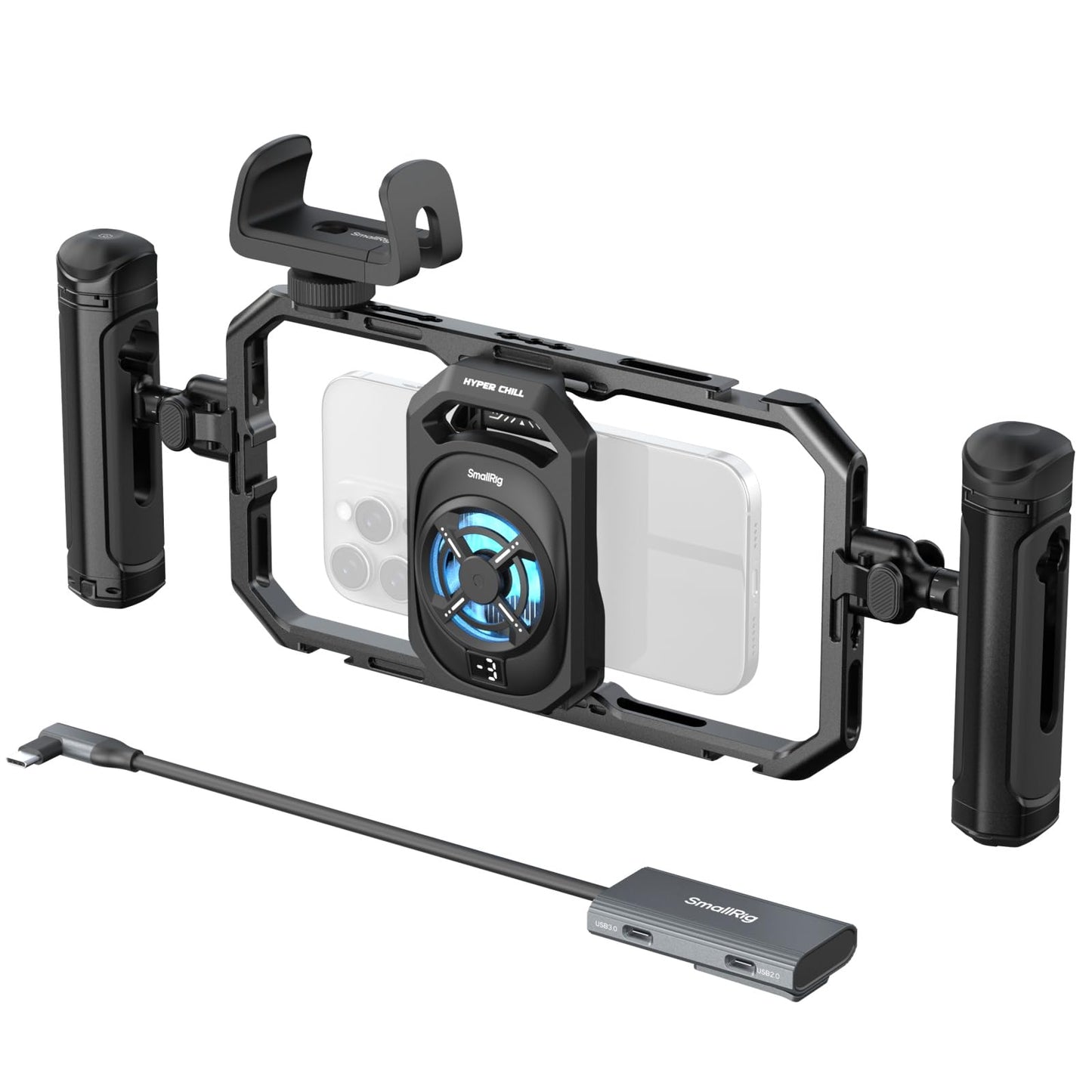 Smallrig All-In-One Cooling Dual Handle Phone Cage Kit For Iphone 17/16/Android, 15W Active Cooler & 4-In-1 Usb-C Hub, Universal