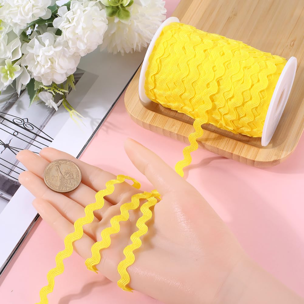 GORGECRAFT 54.6Yds/50m Rick Rack Trim Ribbon Yellow Wave Bending Fringe Trim 0.2"/5mm Woven Braided Webbing Edge Lace Zig Zag Ribbon for Sewing Crafts Dress Embellishment Wedding Party Gift Wrapping