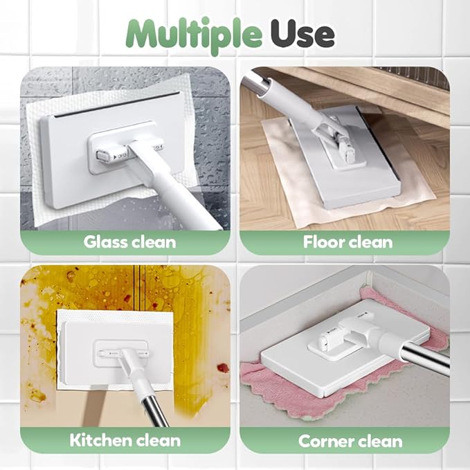 Disposable Dust Mop with 4 Reusable Cloths, mopa desechable para el polvo con 4 PañOs Reutilizables, 39in Long Handle Retractable Gap Dust Cleaner with Locking Head for Multi Surface Clean, Wet & Dry
