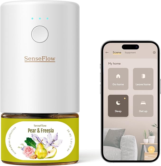 SF101S Smart Wi-Fi Waterless Plug-In Air Freshener, 100% Plant-Based Ultrasonic Diffuser, Adjustable 120-Day Scent Air Mist, Covers 100㎡ for Home, Hotel-Pear & Freesia