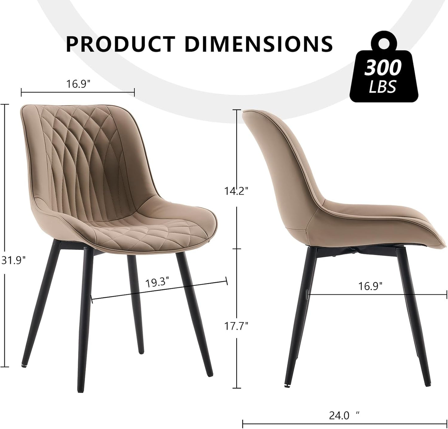 YOUNIKE Khaki Dining Chairs Set of 2 with High Backs Mid Century Modern Kitchen Dining Room Chairs Leather Upholstered Comfortable Wide Accent Side Chair for Living Waiting Guest Room Bedroom