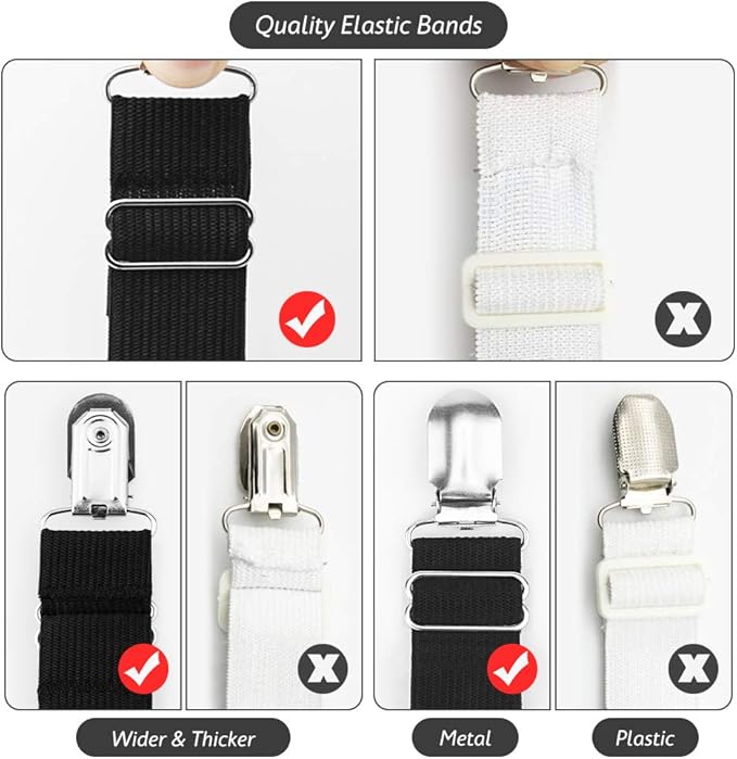 Foloda Sheet Holders, 4 pcs Adjustable Bed Sheet Straps, Fitted Sheet Holder Clips Fasteners Suspenders Gripper Locker Scrunchie for Bed Mattress Corners, Keep Sheet Firm Tight