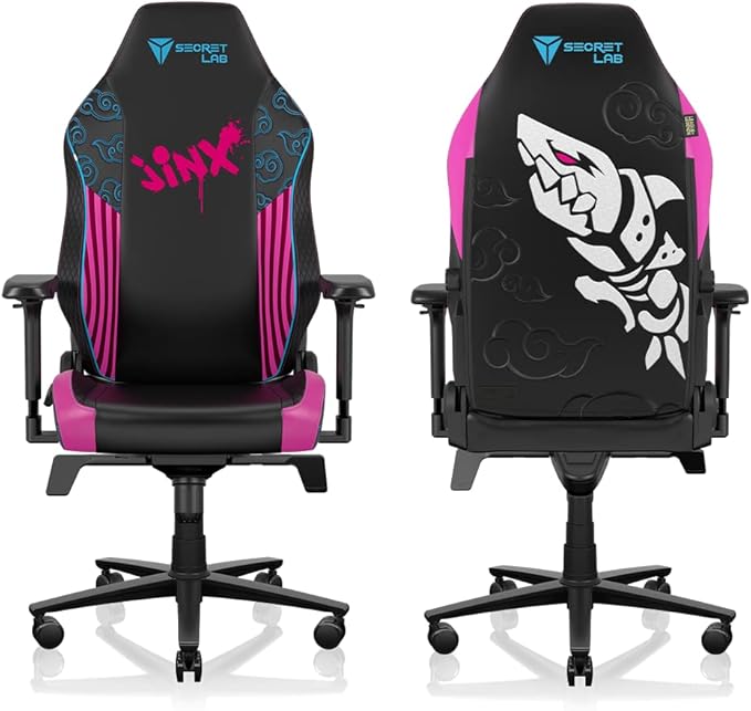 Secretlab Titan Evo Jinx Gaming Chair - Reclining - Ergonomic & Comfortable Computer Chair with 4D Armrests - Magnetic Head Pillow & 4-Way Lumbar Support - Black/Pink - Leatherette