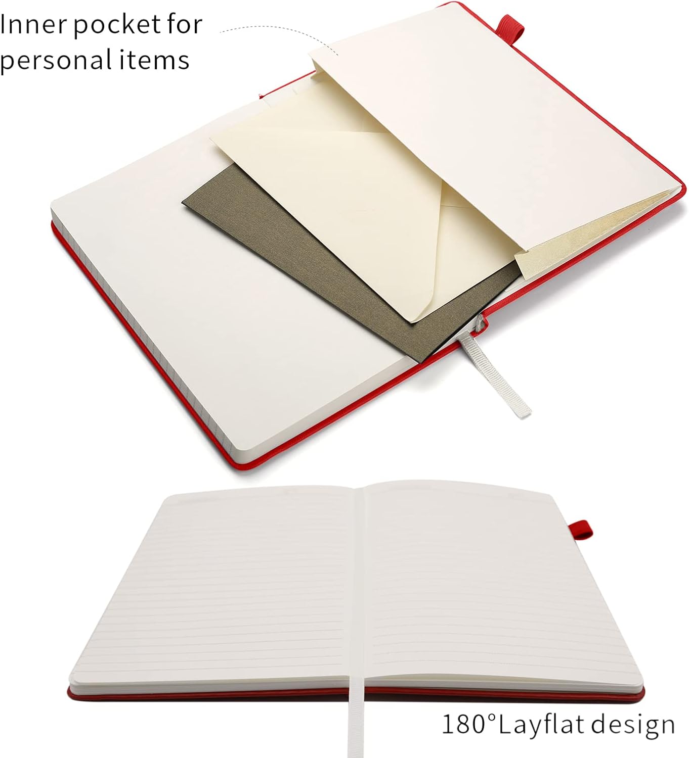 Deziliao Lined Journal Notebooks with Pen Loop, Hardcover Notebook Journal for Work, 100Gsm Premium Thick Paper with Inner Pocket, Medium 5.7''''x8.4'''', ?bright Red, Ruled, 1 Pack