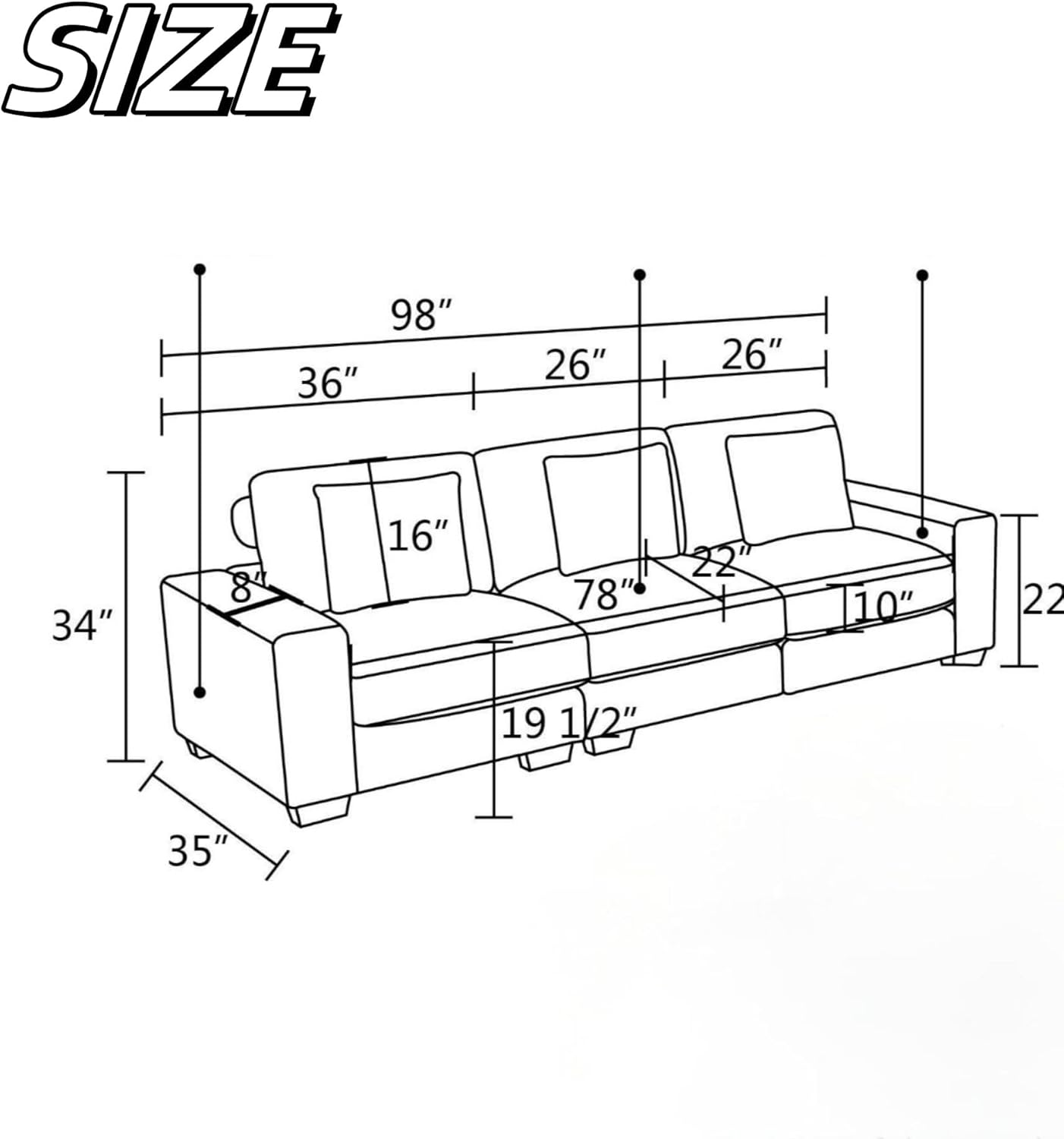 Sectional Couches Sofa for Living Room, 98″ 3 Seater Cloud Couch, Modern Comfy Modular Sectional Sofa with Deep Seats for Bedroom, Small Space, Brown