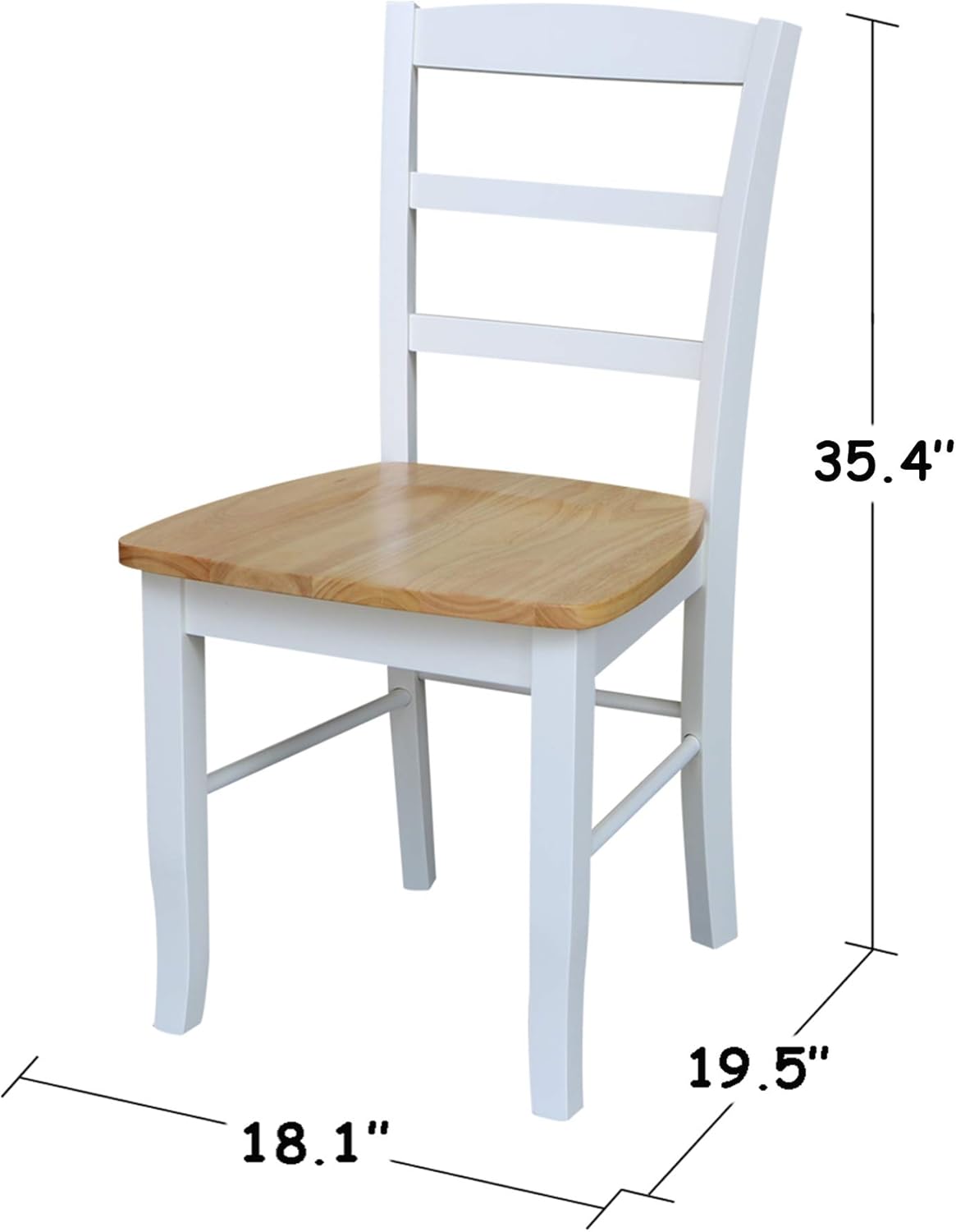 Madrid Ladderback, Set of 2 Dining Chairs , Solid Wood Kitchen/Dining Chairs, Parawood Construction, 18.1"W x 19.3"D x 35.2"H, 225 lb Weight Capacity, Elegant, Durable, White/Natural