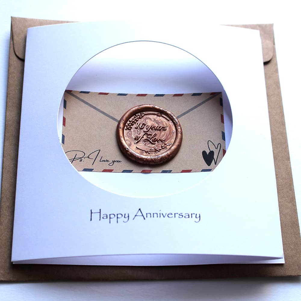Camellia Bees 16th Wedding Anniversary Card for Wife Husband - Handmade Wax Anniversary Greeting Card for Him Her Couple - Happy 16 Years Love Card with Envelope (16th)