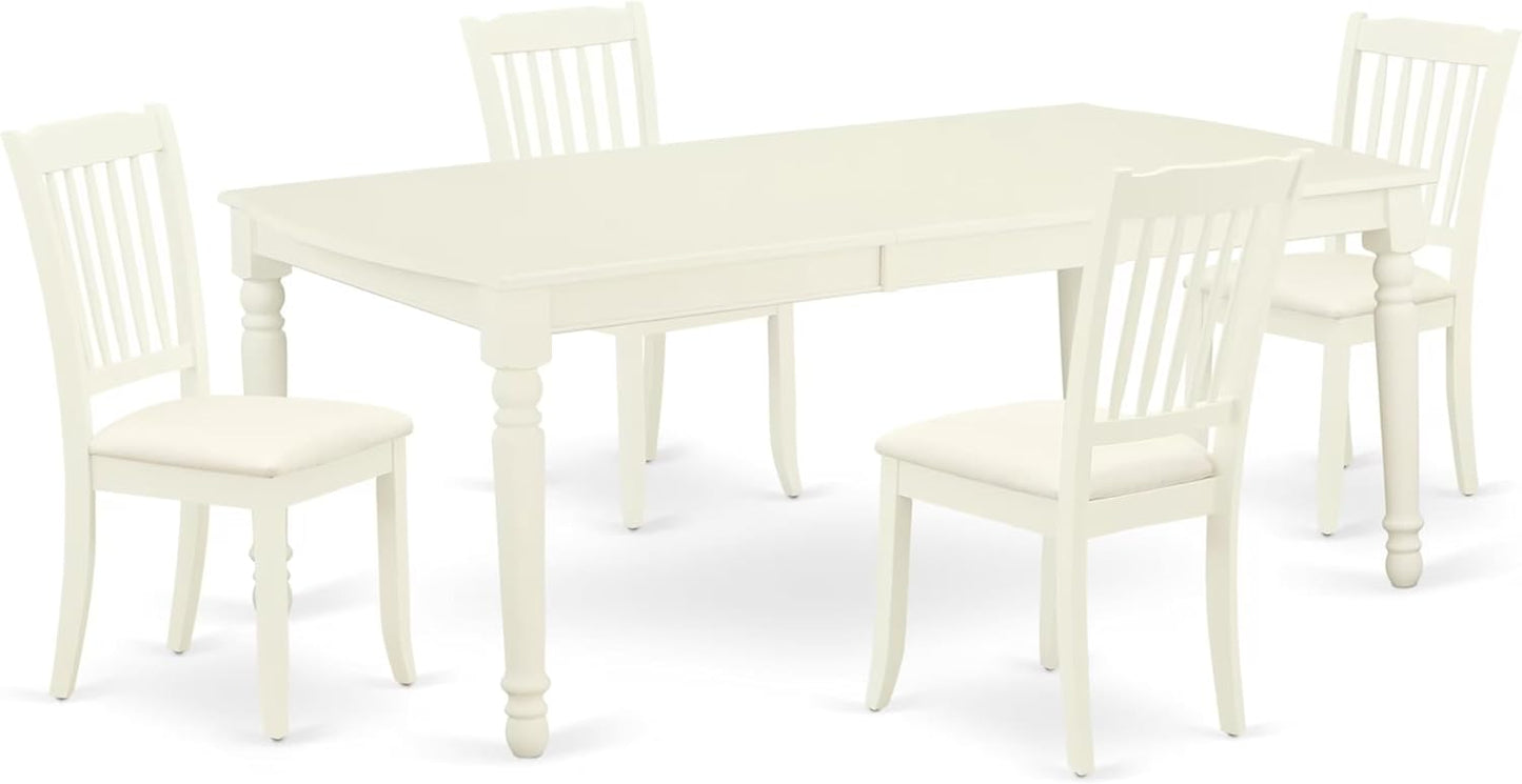 East West Furniture DODA5-LWH-C 5 Piece Modern Dining Table Set Includes a Rectangle Wooden Table with Butterfly Leaf and 4 Linen Fabric Dining Room Chairs, 42x78 Inch, Linen White