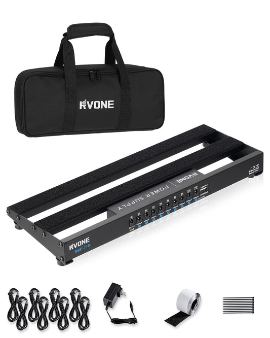RVONE Guitar Pedal Board with Power Supply, 10 Isolated Outputs Aluminum Alloy Portable Board with Bag, Compact Mini Powered Ped