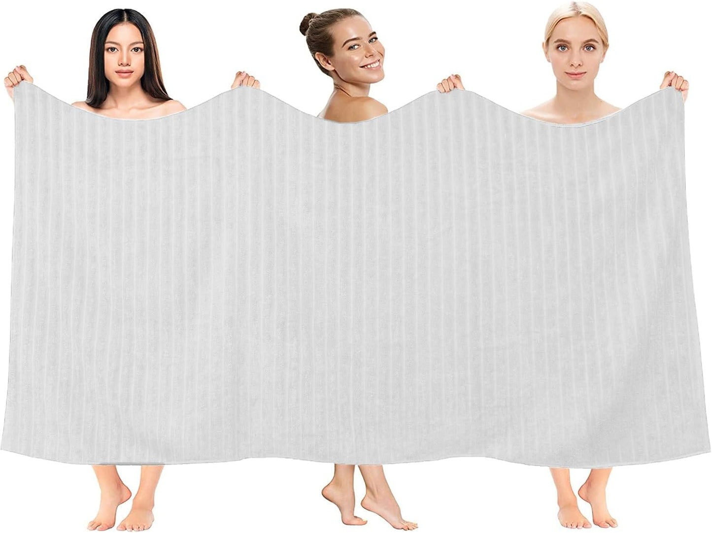 DAN RIVER Pack of 2 Bath Sheet 35x70 Inches, Super Soft Quick Dry Ribbed Cotton Towels, Luxury Oversized White Bath Towels