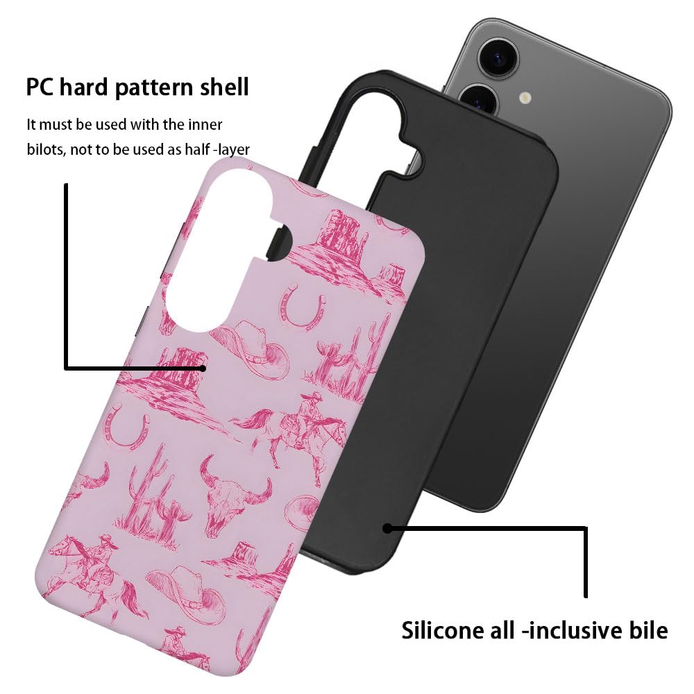 Tnxee Case For Samsung Galaxy S24 Plus,Pink Hat Horse Western Cowboy Phone Case Drop Resistant Frosted 2 In 1 Solid Dual-Layer C