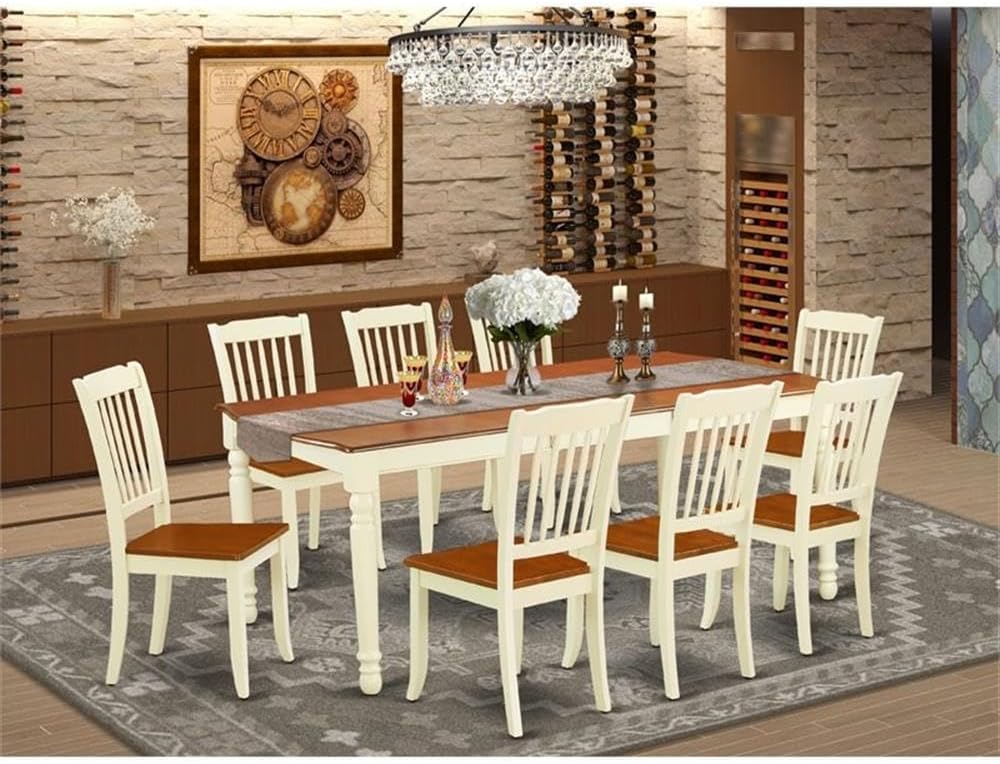 East West Furniture DODA9-BMK-W 9 Piece Dining Room Table Set Includes a Rectangle Wooden Table with Butterfly Leaf and 8 Kitchen Dining Chairs, 42x78 Inch, Buttermilk & Cherry
