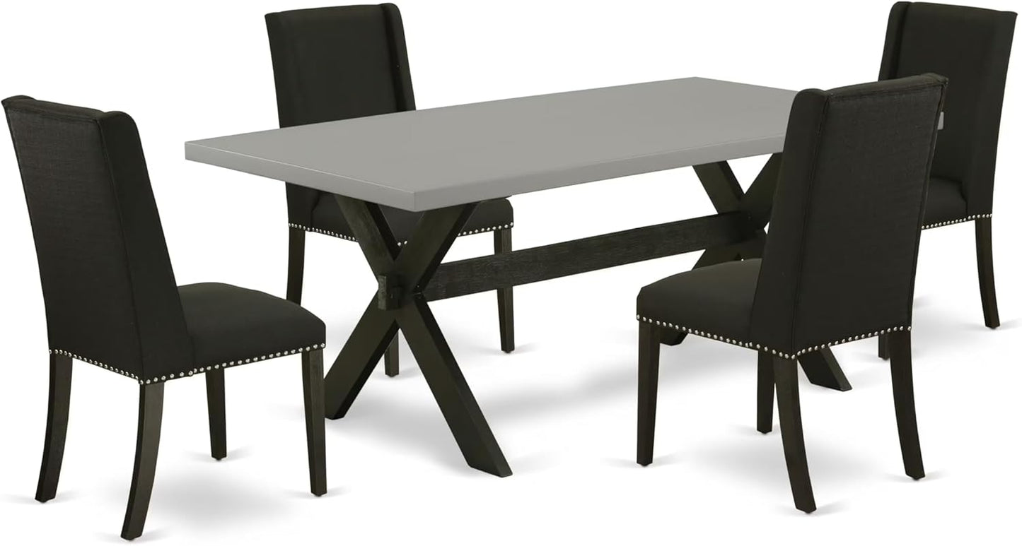 East West Furniture X697FL624-5 5 Piece Kitchen Table & Chairs Set Includes a Rectangle Dining Table with X-Legs and 4 Black Linen Fabric Parson Dining Chairs, 40x72 Inch, Multi-Color