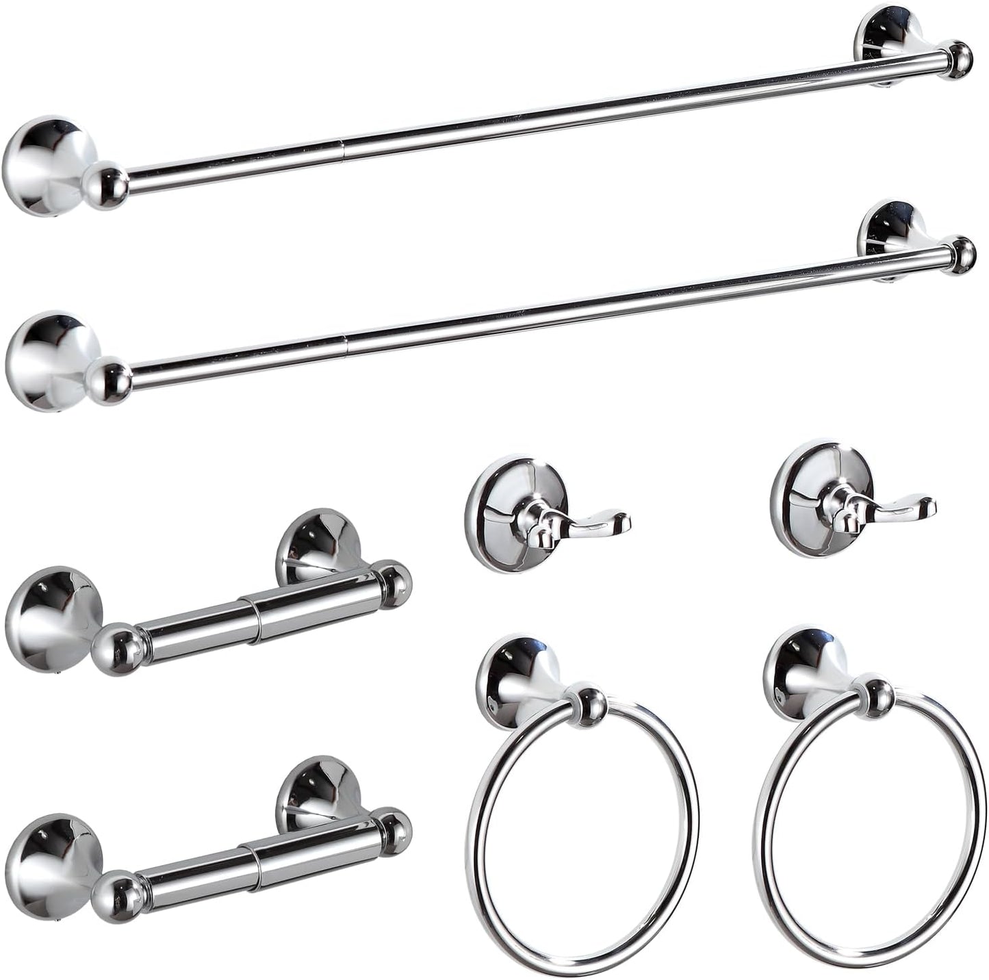 BGL Bathroom Hardware Set Chrome Adjustable Expandable Bath Towel Bars Bathroom Accessory Set Towel Racks 8-Pieces Wall Mount