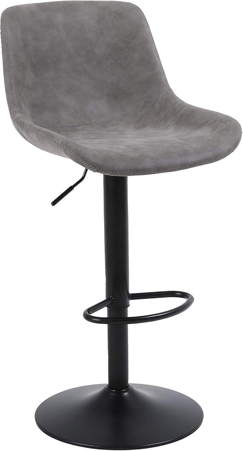Bar Stools, Swivel Counter Height Barstools with Back, Adjustable Modern Bar Chairs, Tall Armless PU Leather Kitchen Island Stool (Grey, Set of 1)