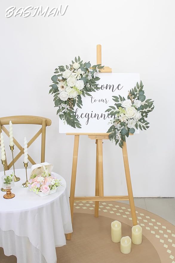 Arch Flowers with Drapes Kit (Pack of 2) for Wedding Ceremony Arbor and Reception Backdrop Decoration Wedding Welcome Signs Floral Birthday Party Decoration