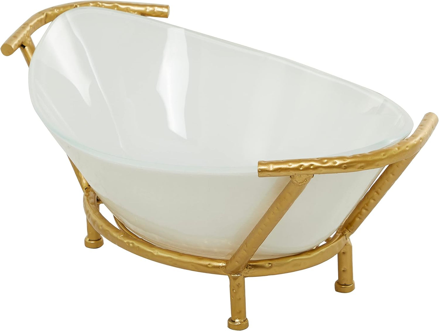 Deco 79 CosmoLiving by Cosmopolitan Glass Kitchen Serving Bowl with Gold Metal Stand, 25" x 14" x 9", White