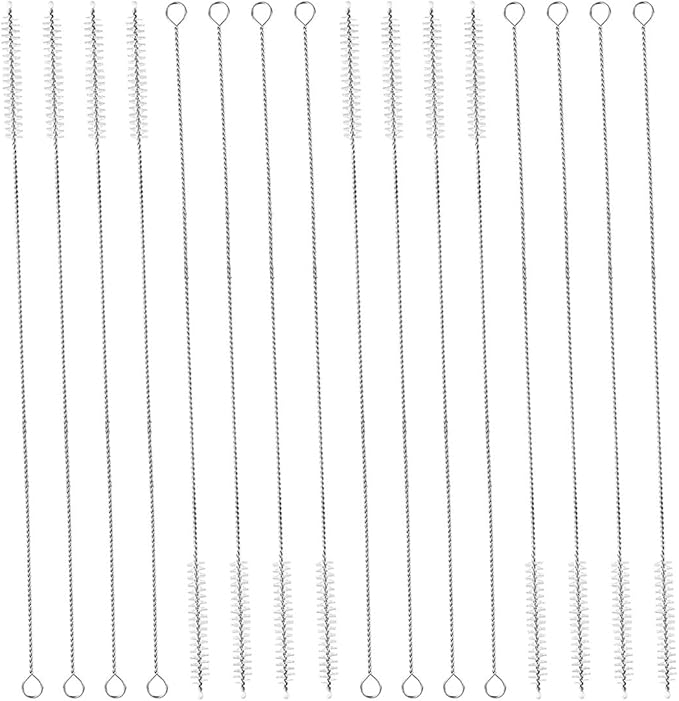 16pcs Straw Cleaning Tool with Long Nylon Bristle Brushes for Drinking Straws Tubes Bottles and Narrow Pipes Wire Hanging for Easy Storage