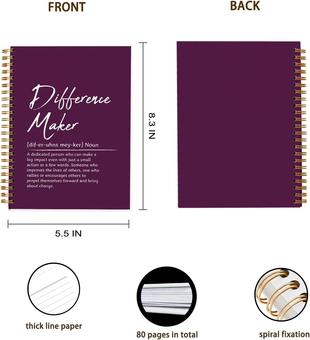 OXW Purple Meeting Notebooks for Work, Difference Maker Gift Office Work Notebook Journal for Writing Note Taking, Thank You Gifts for Women Men Leader Boss Mentor Manager Principal, 5.5"x8.3"