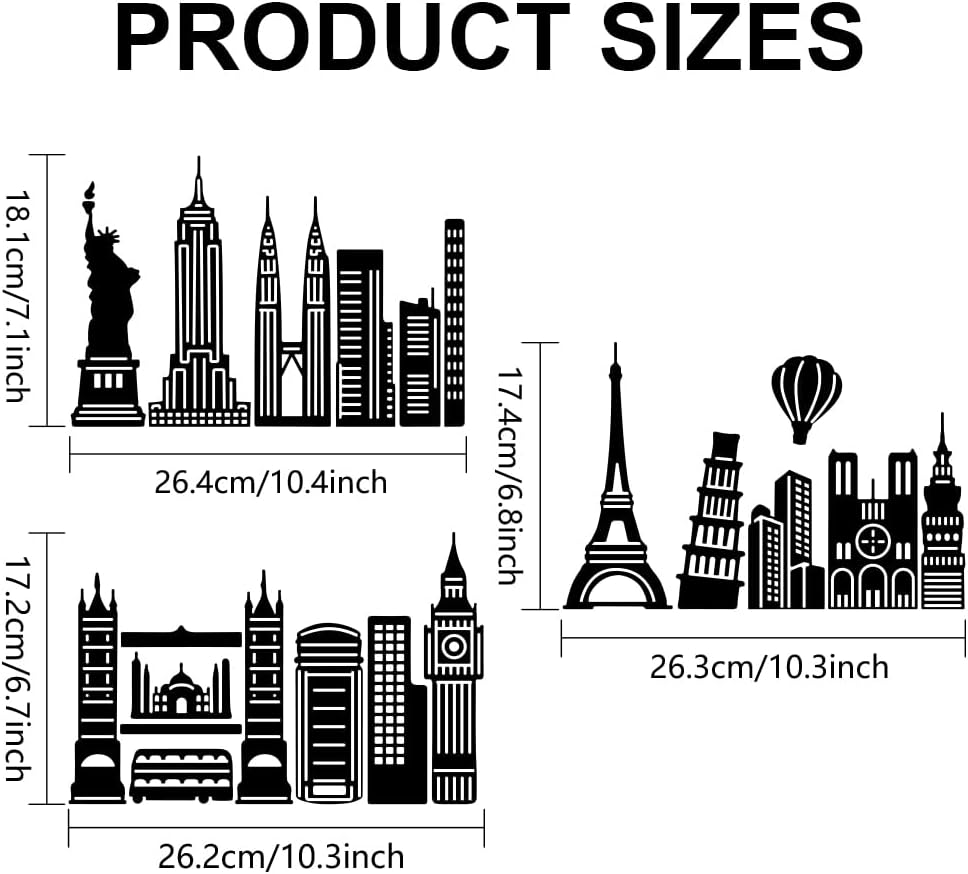 MAYJOYDIY 6pcs Layered City Buildings Stencil 8.3×11.7inch Large City Landmark Building Stencils with Paint Brush Reusable Cityscape Skyline Stencils Template for Wood Canvas Paper Floor Wall