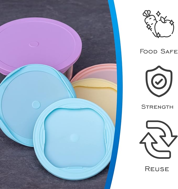 EDI Reusable Silicone Lids - Round Form Fitting, 6 Sizes, Microwave & Freezer Safe, Assorted Colors