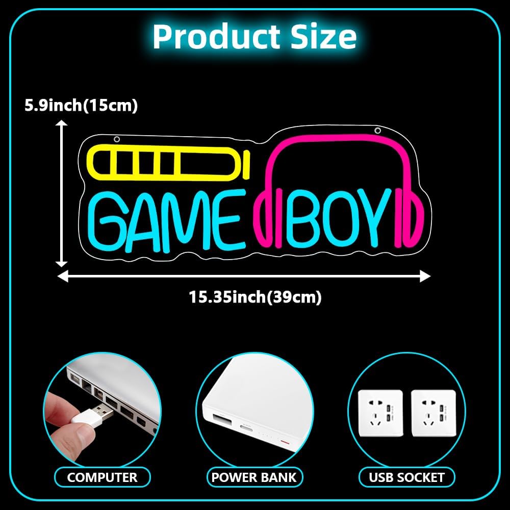 Game Boy Neon Sign,Game Room Dimmable LED Light Signs for Wall Art Decor,Gamer Backdrop for Bedroom Club Party Man Cave,Gaming Gift for Boys Teen Men USB Powered（15.4"*5.9"）