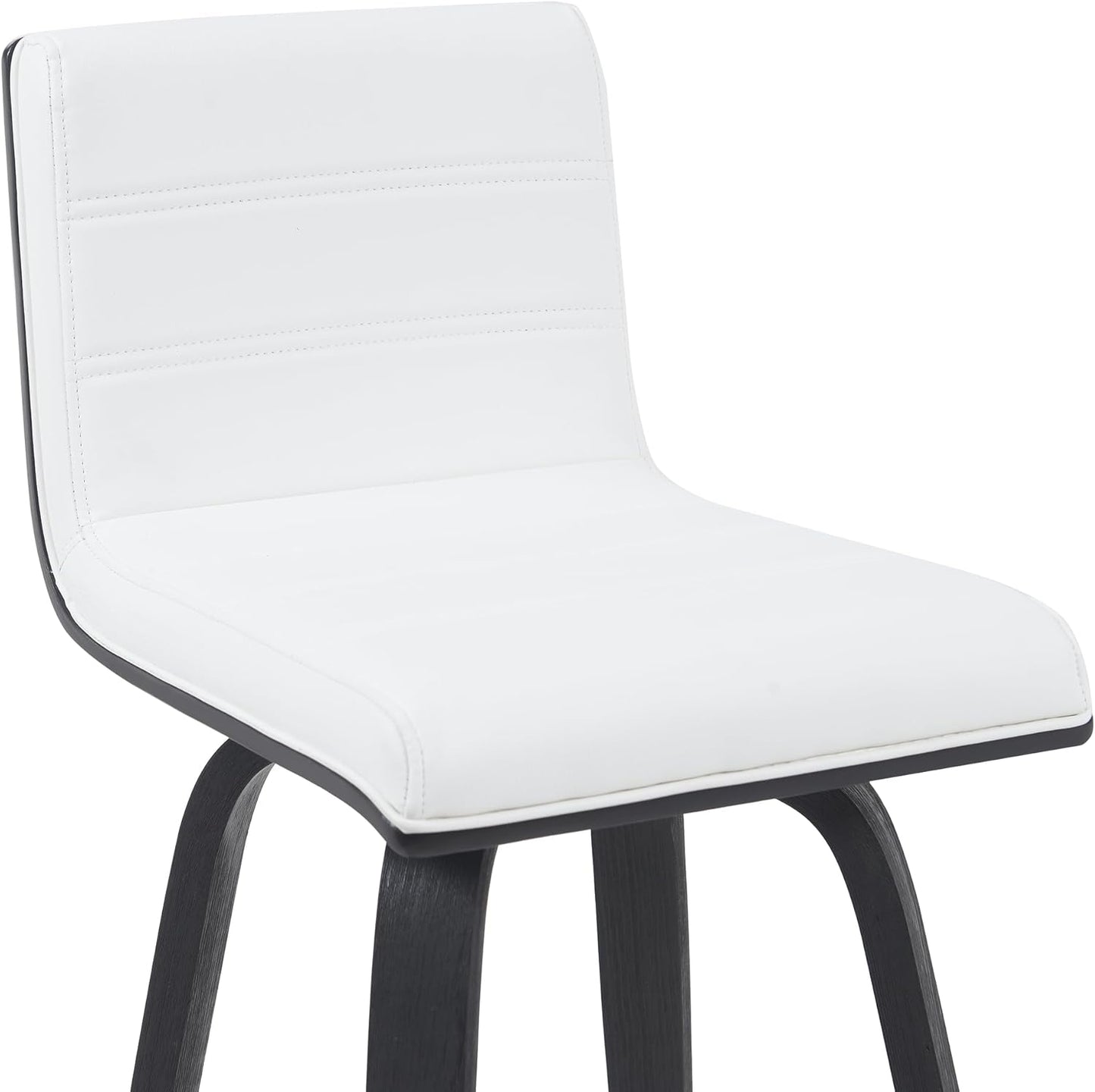 Vienna Modern Counter Height Swivel Bar Stool with Snow White Faux Leather Seat and Black Brushed Wood Frame Set of 2