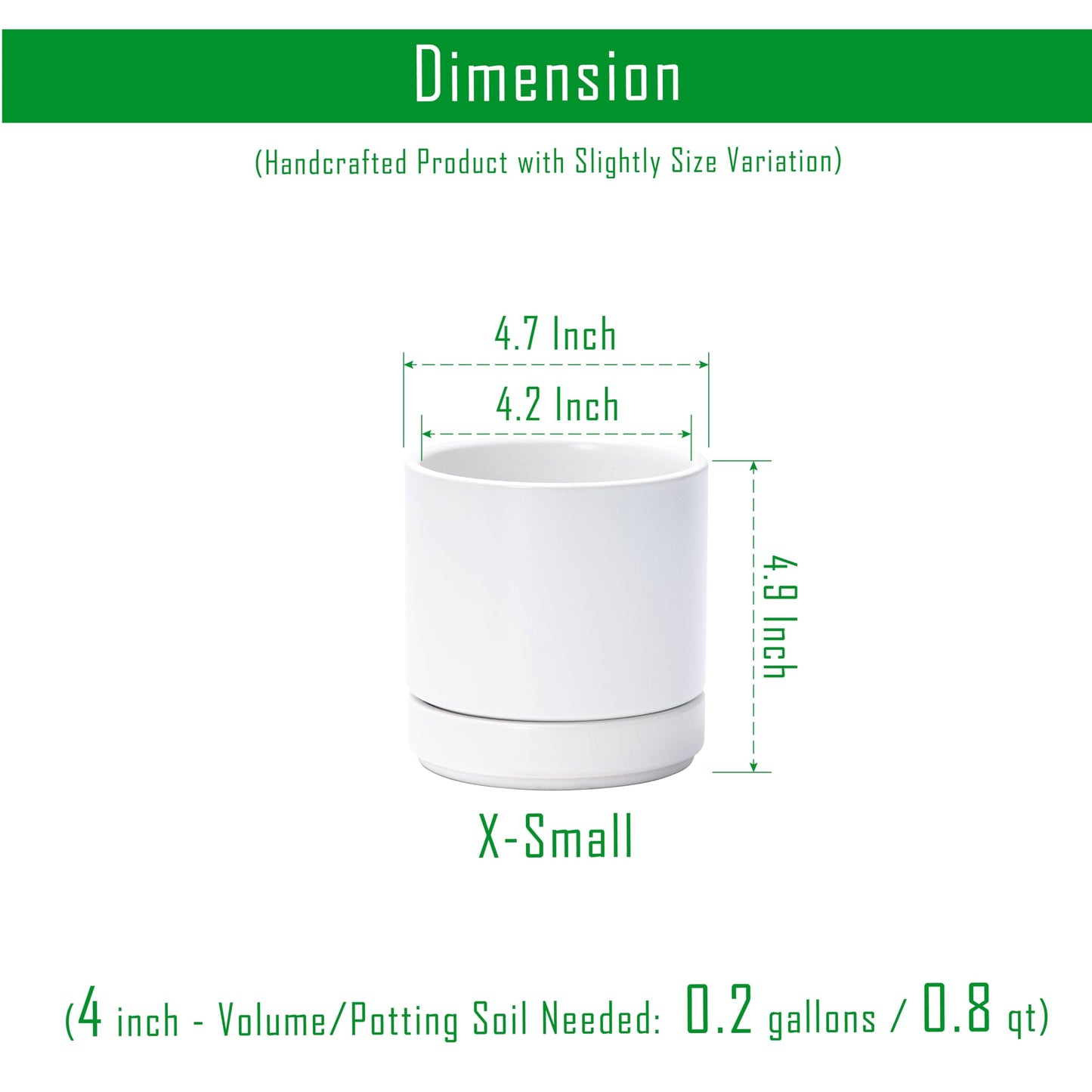 D'vine Dev Set of 2 Plants Pot, 4.7 Inch Ceramic Planter Pot for Plants with Drainage Hole and Saucer, White, 94-V-B-1