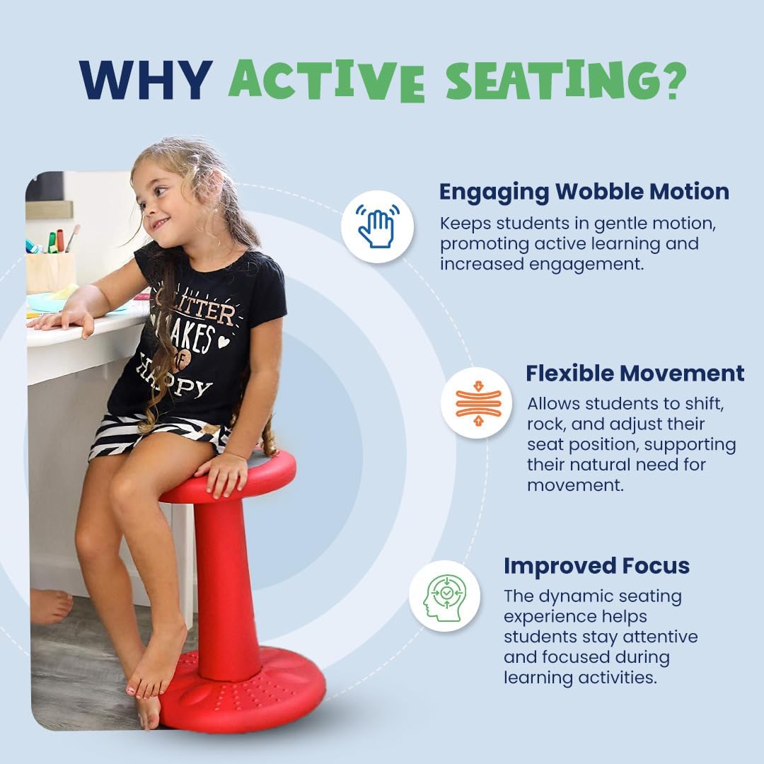 ActiveChairs Kids Wobble Chair, Flexible Preschool & Elementary Classroom Seating, Improves Focus, Posture & Helps ADHD/ADD, Sensory Chair, [Active Fidget Chairs], 14" Stool, Ages 3-7, Black