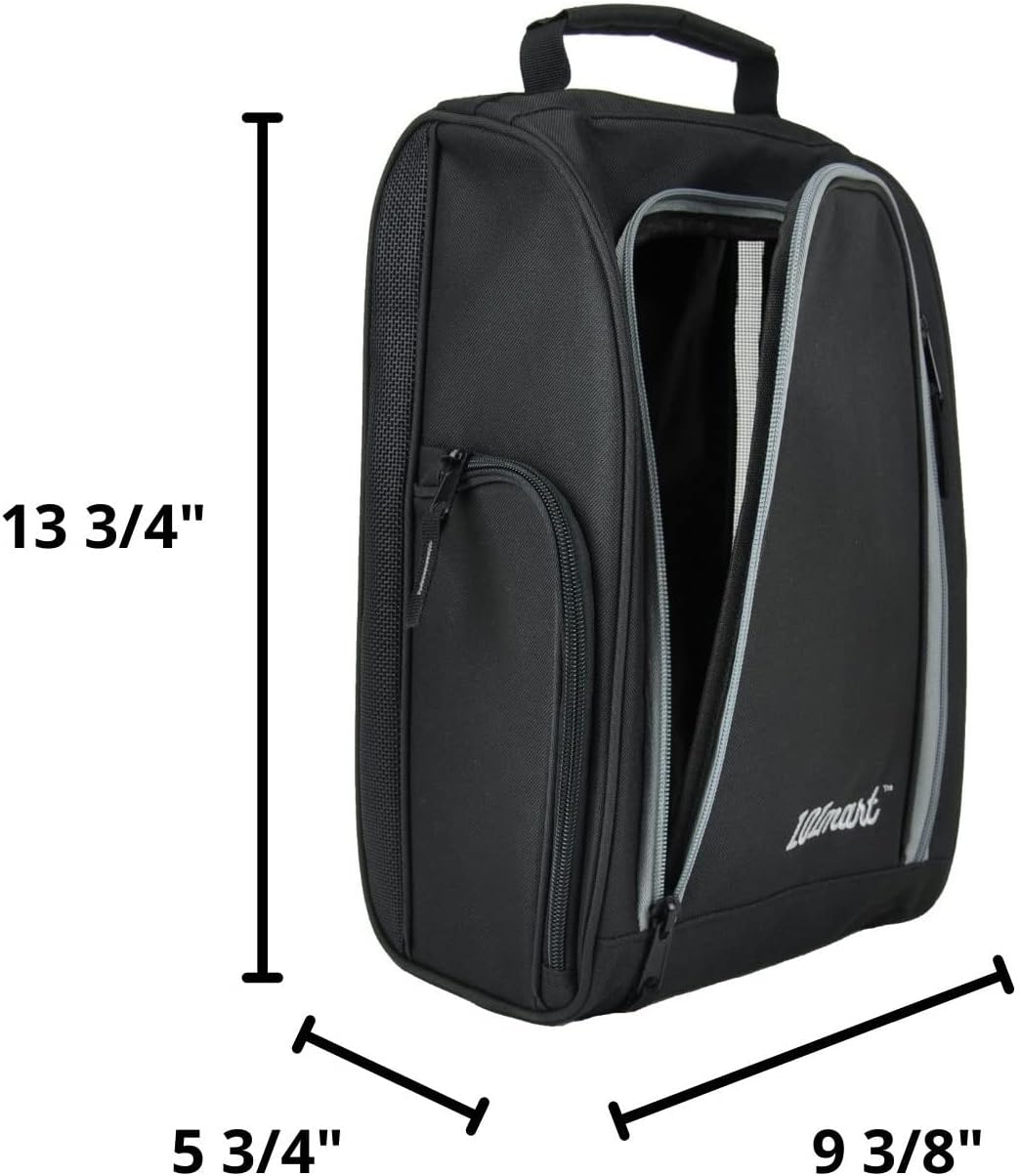 Golf Shoe Bag Men & Women | Zippered Sport & Travel Shoe Carrier Bag with Ventilation & Side Pockets for Accessories | Great Gift for Golfers (Black)