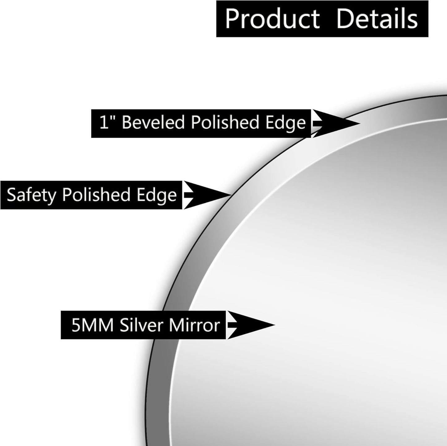 32" Frameless Beveled Round Mirror with 1" Edge for Bathroom, Entryways, Vanity, Wall Decor