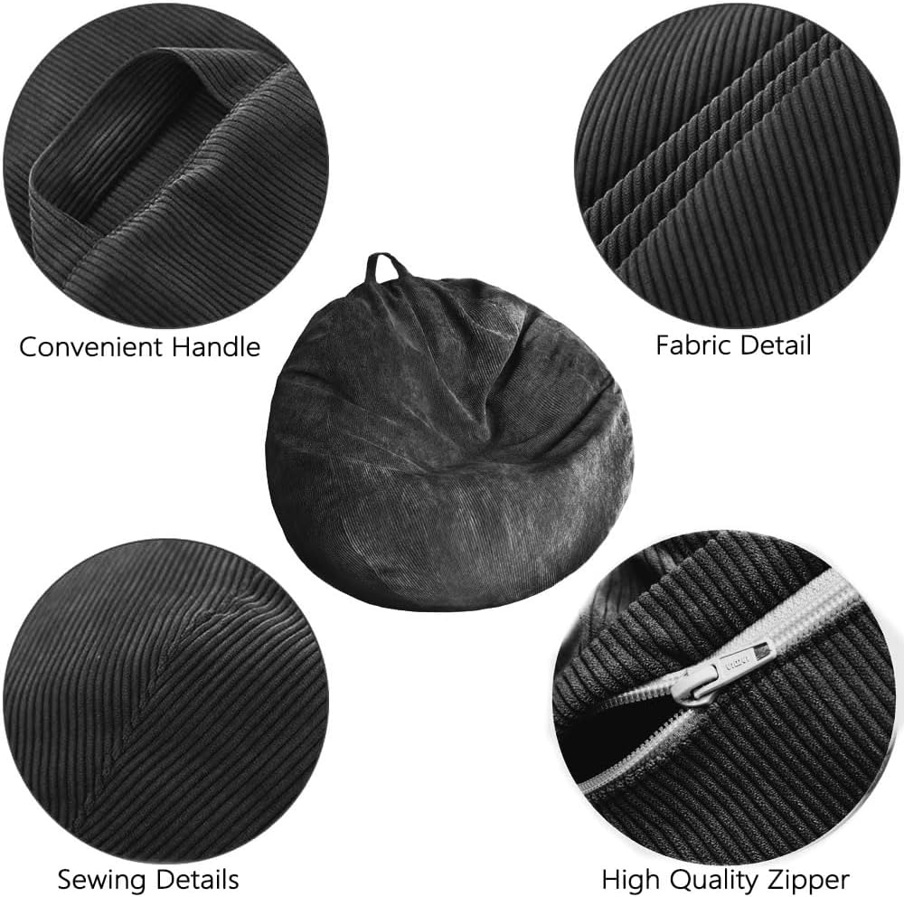 Kisoy Bean Bag Chair Cover (No Filler) Stuffed Animal Storage Bean Bag Cover Pets Dogs/Cats Lazy Beds. Washable Ultra Soft Corduroy Stuffed for Organizing Plush Toys or Textile, Sack Bean Bag