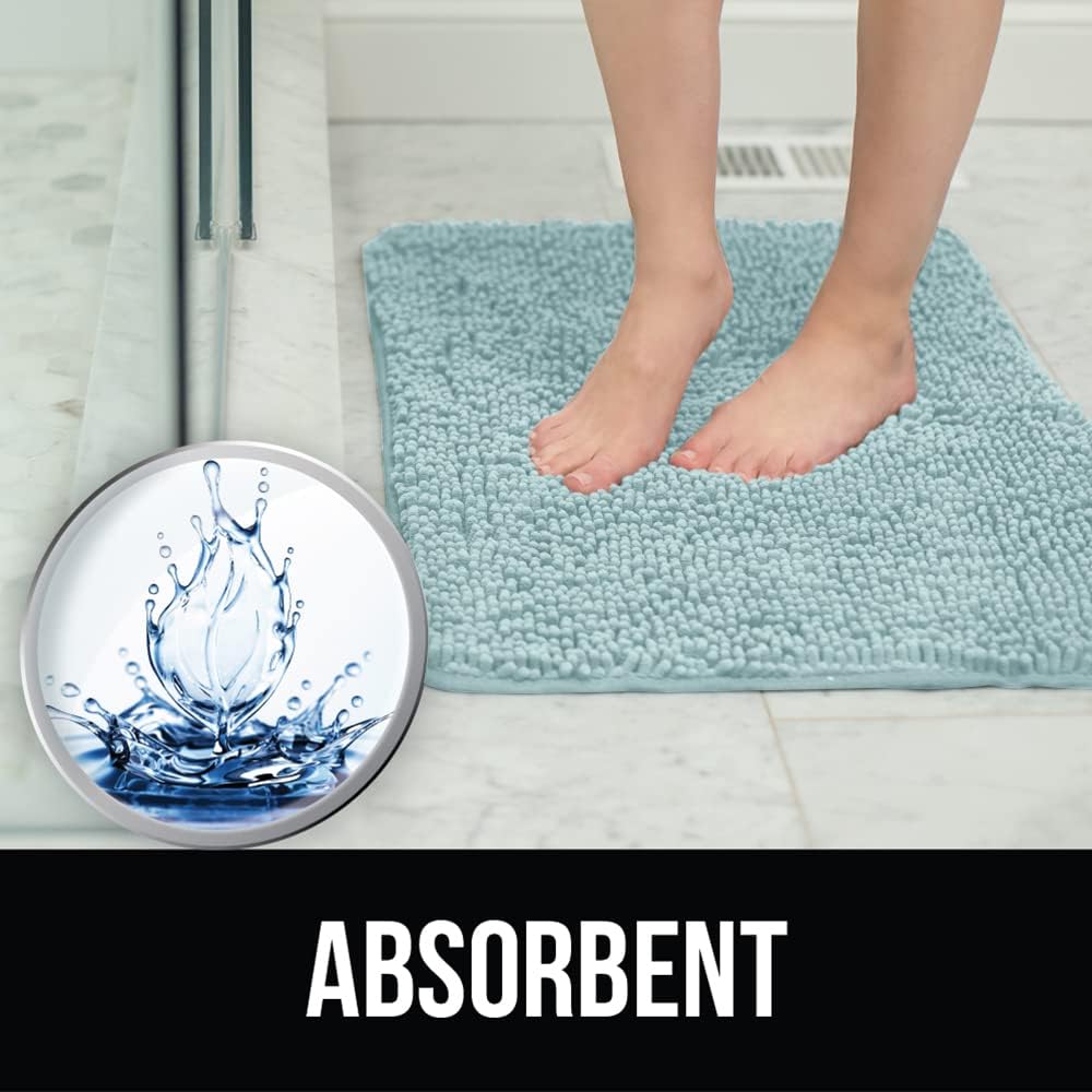 KANGAROO Bathroom Rugs, Chenille Soft Absorbent Bath Rug, Shaggy Shower Mat, Quick Dry Machine Wash Bathmat, Plush Carpet Mats for Tub, Bathtub and Room Home Decor Accessories, 24x17, Seafoam