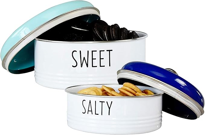 OUTSHINE Rustic Cookie Jar with Airtight Lids|Farmhouse Cookie Jar Antique Set of 2, Blue/Mint|Cookie Time Cookie Jar From Friends|Cookie Jars for Kitchen Counter|Decorative Vintage Snack Storage