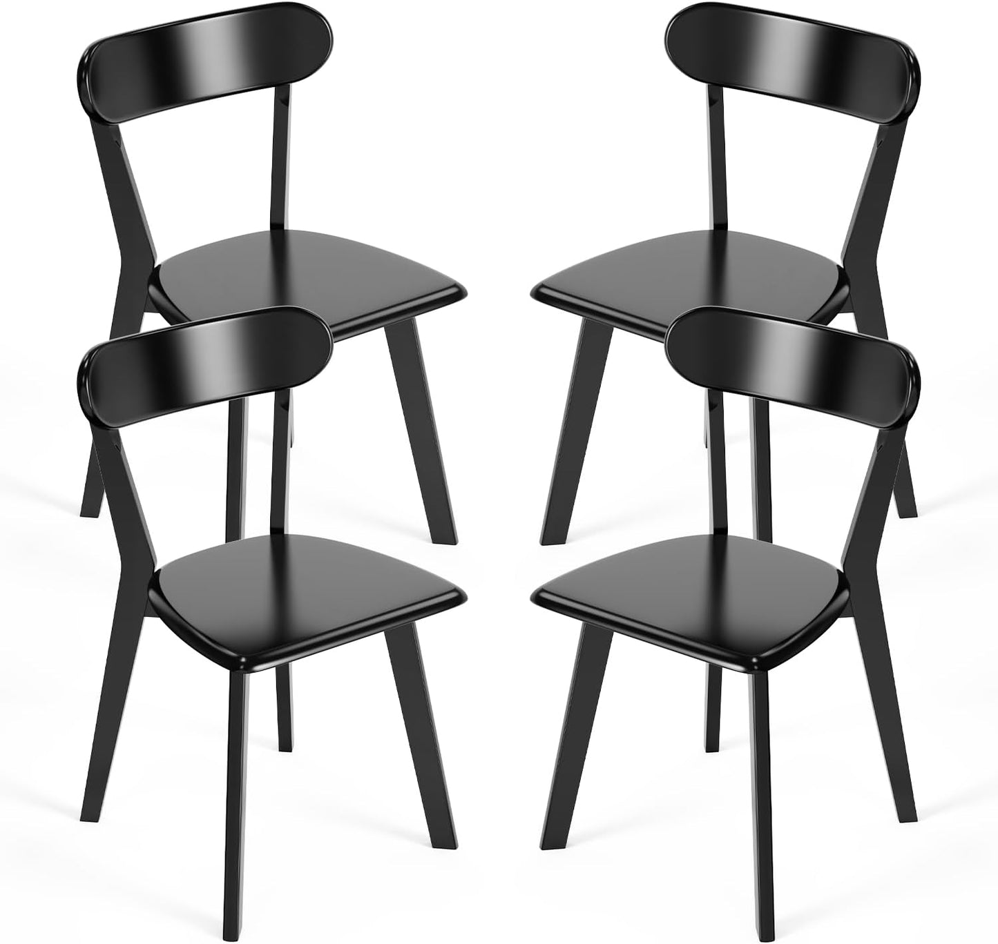 DELAVIN Oak Wood Dining Chairs Set of 4, Mid Century Modern Kitchen Chairs, Farmhouse Dining Room Chairs, Black