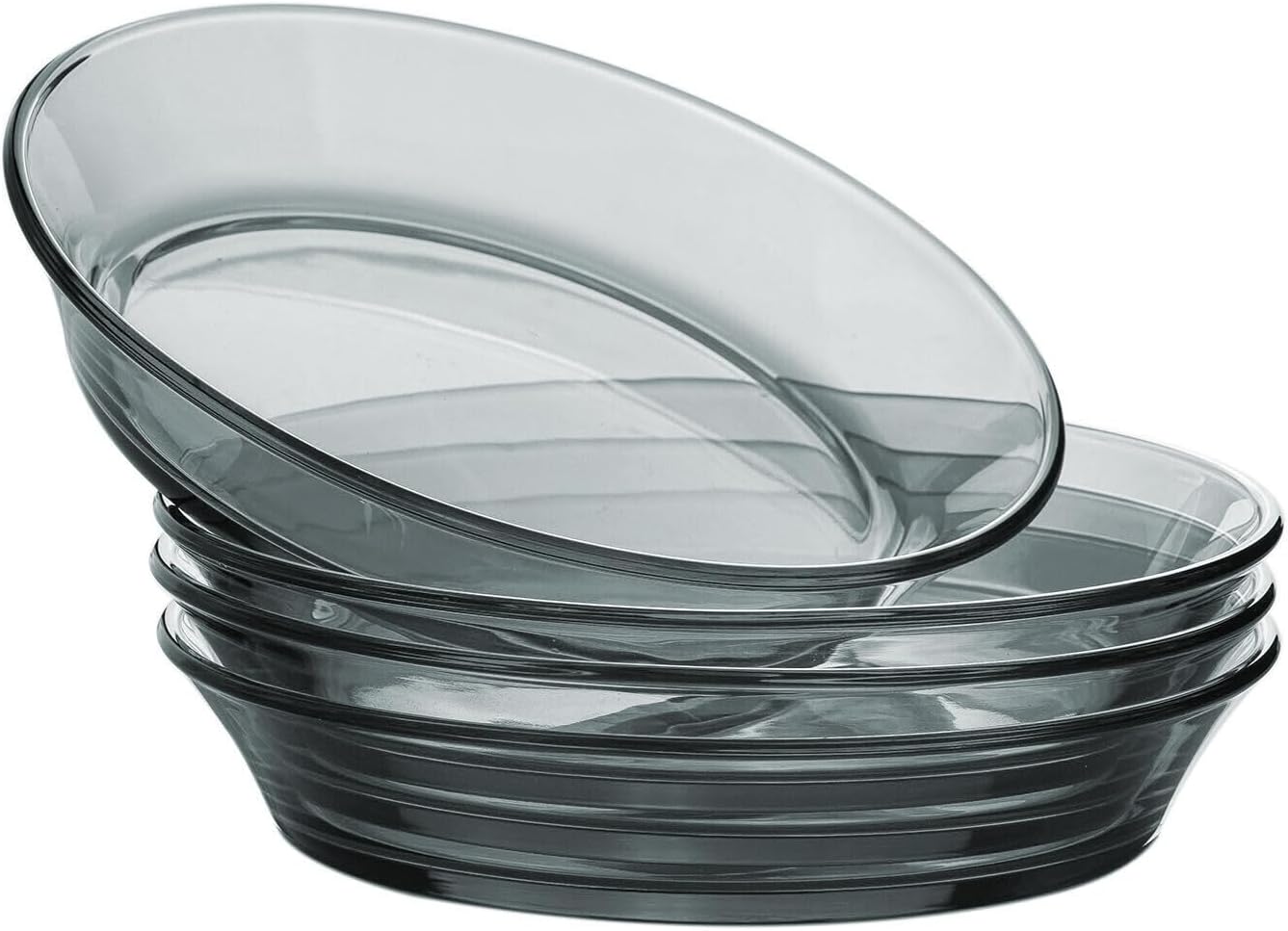 STP GOODS Glass Soup and Salad Bowl with Handles, Cobalt Transparent Glass Eating Plates, Circular Dinnerware for Salad, Bread, Dinner (Gray 4)