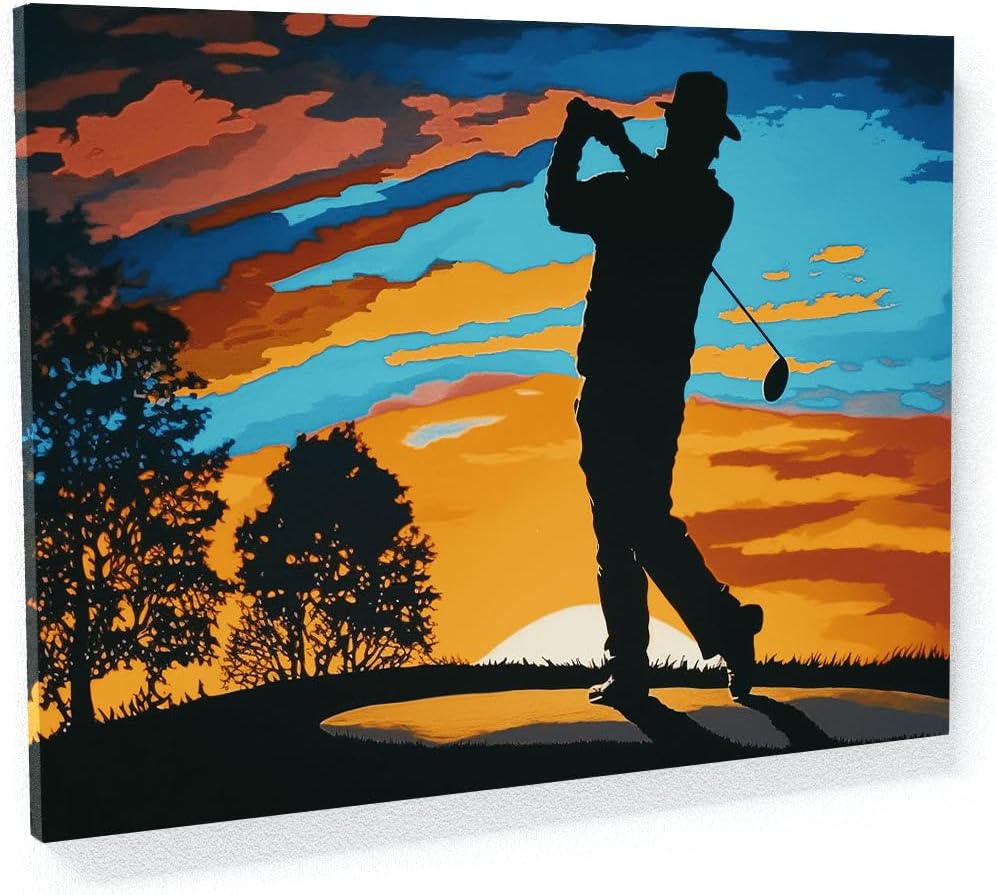 Sense Canvas Golf Golfer Sunrise Sunset 11 Canvas Art - Home Decor Wall Art Print Poster Painting Medium 24x18 / 1.5"