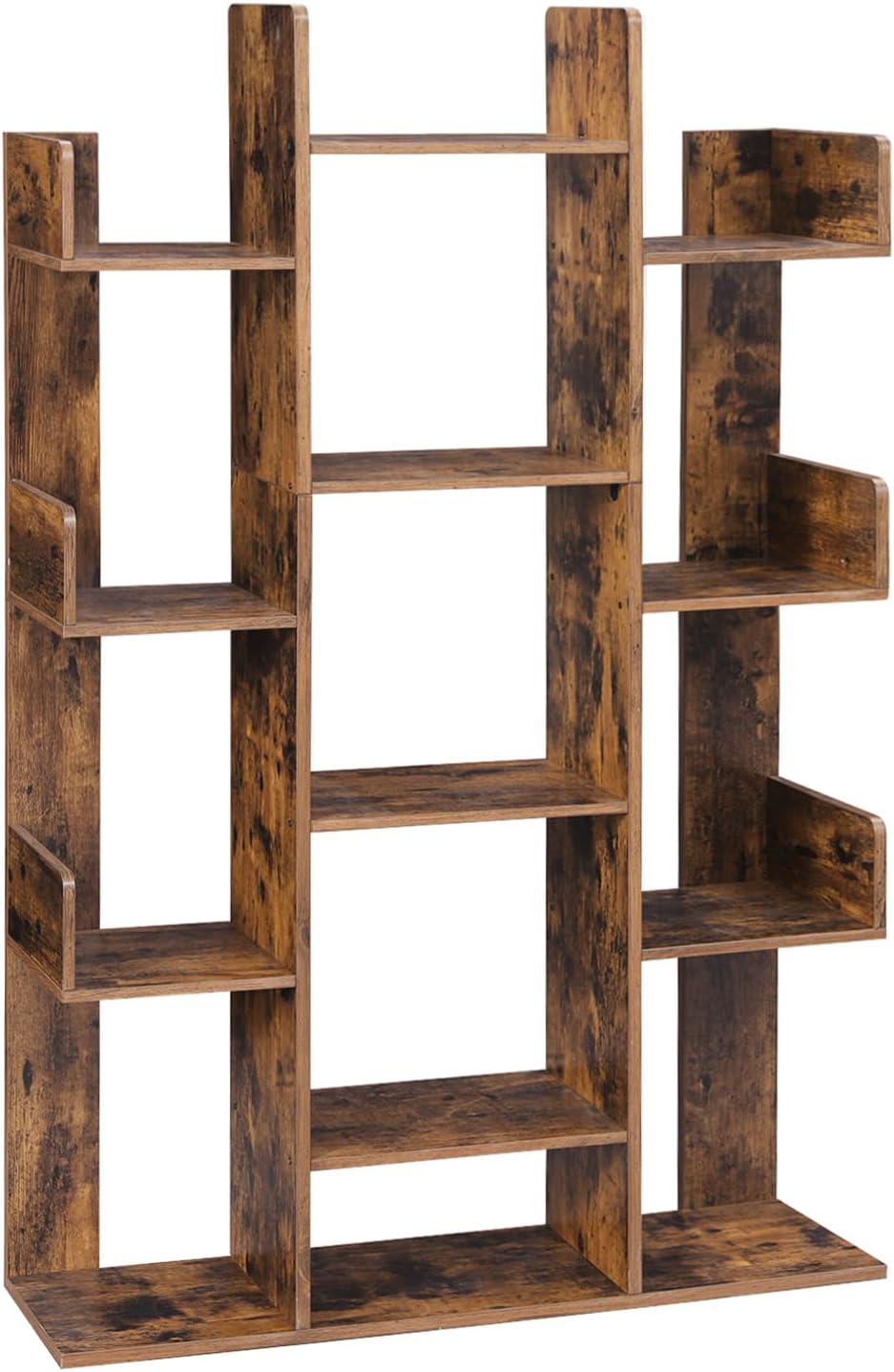 VASAGLE 6-Tier Bookshelf, Tall Display Shelf, Freestanding Storage Shelf, Rustic Brown ULBC61BX Tree-Shaped Bookcase with 13 Storage Shelves, 9.8”D x 33.9”W x 55.1”H, Rustic Brown ULBC67BXV1